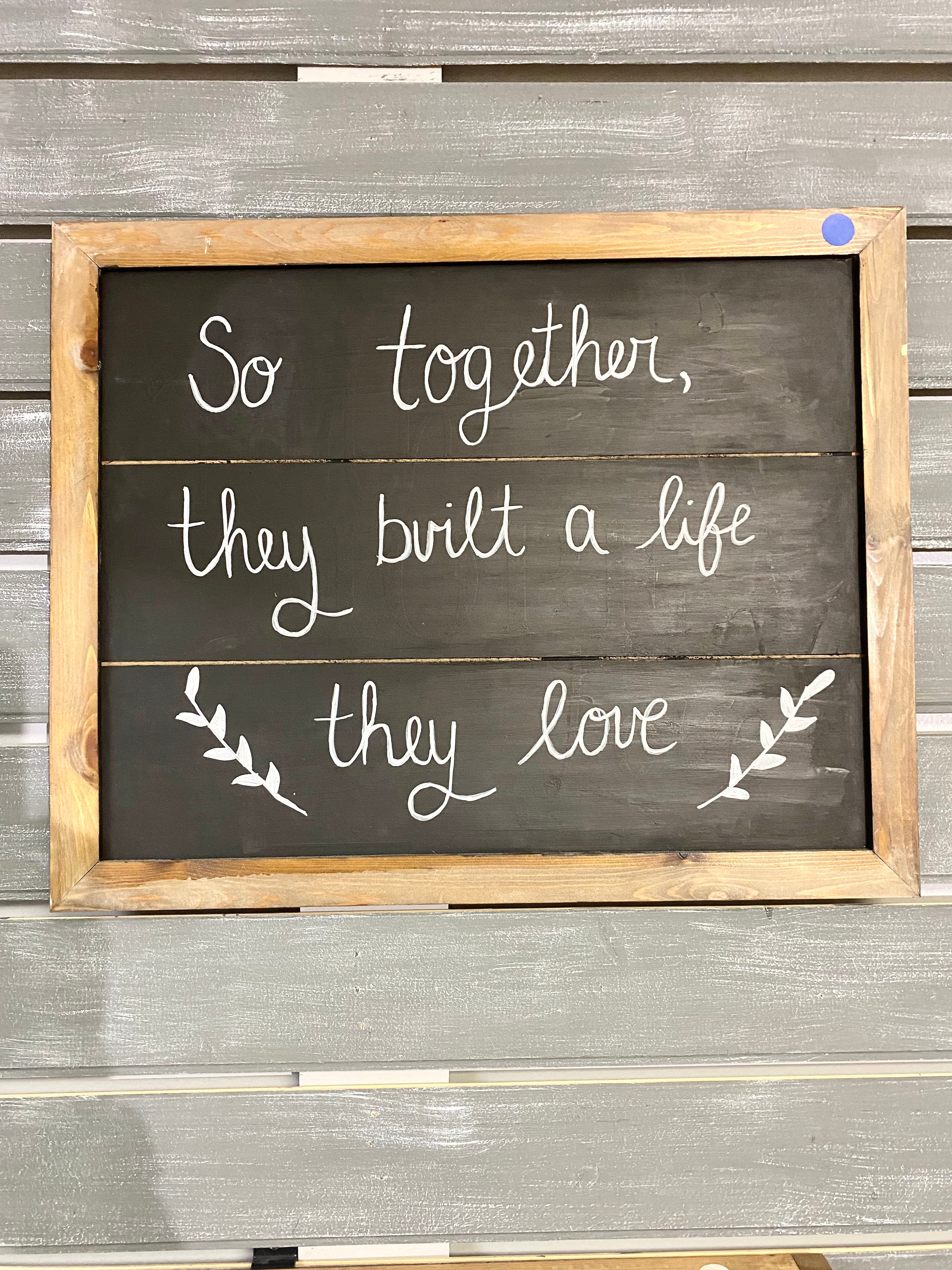 “So together, they built a life they love” chalkboard inspired wall sign